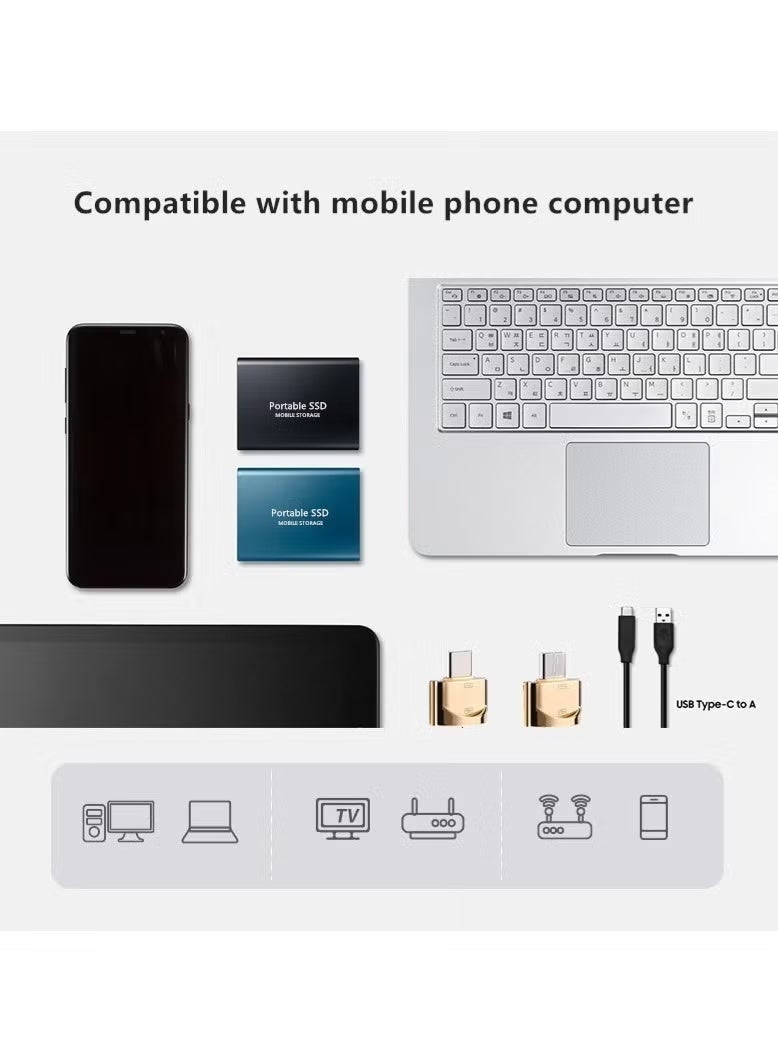 قرص صلب خارجي محمول سعة 2 تيرابايت، أقراص SSD صغيرة عالية السرعة، أقراص خارجية من النوع الصلب، سرعة نقل تصل إلى 430 ميجابايت/ثانية، يديع منفذ USB 3.1 و Type-C، متوافق مع ويندوز إكس بي وأجهزة الكمبيوتر المحمولة وماك (أسود) - Image 3