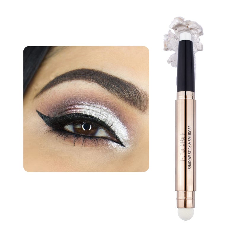LOKFAR Eye-Shadow Stick Makeup Cosmetics Eye Brightener, Rotatable Cream Eye Shadow Pencil, Glitter Shimmer Eyeshadow Stick with Sponge Smudger for Eye Makeup (01# Pearl White Shimmer) - Image 1