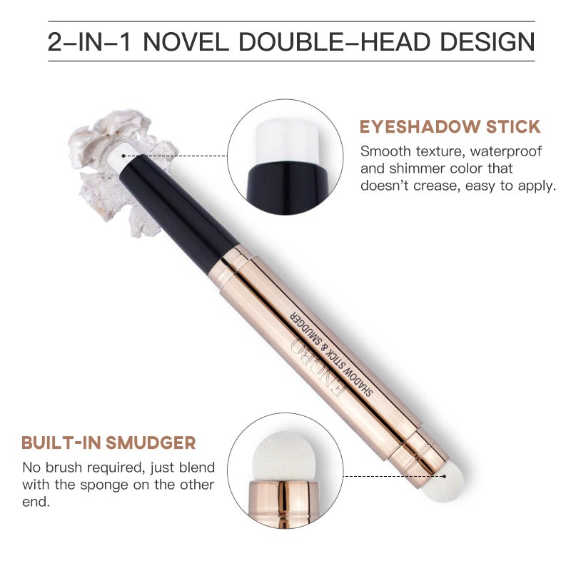 LOKFAR Eye-Shadow Stick Makeup Cosmetics Eye Brightener, Rotatable Cream Eye Shadow Pencil, Glitter Shimmer Eyeshadow Stick with Sponge Smudger for Eye Makeup (01# Pearl White Shimmer) - Image 2