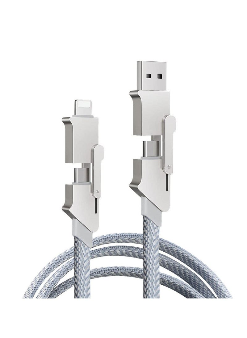 Generic - Multi Charging Cable, 4 in 1 Nylon Braided 3FT/1M Multiple USB Charging Cord Adapter, Lightning/Type C/USB A Port Connectors Compatible with iphone Cell Phones Tablets and More - Image 1