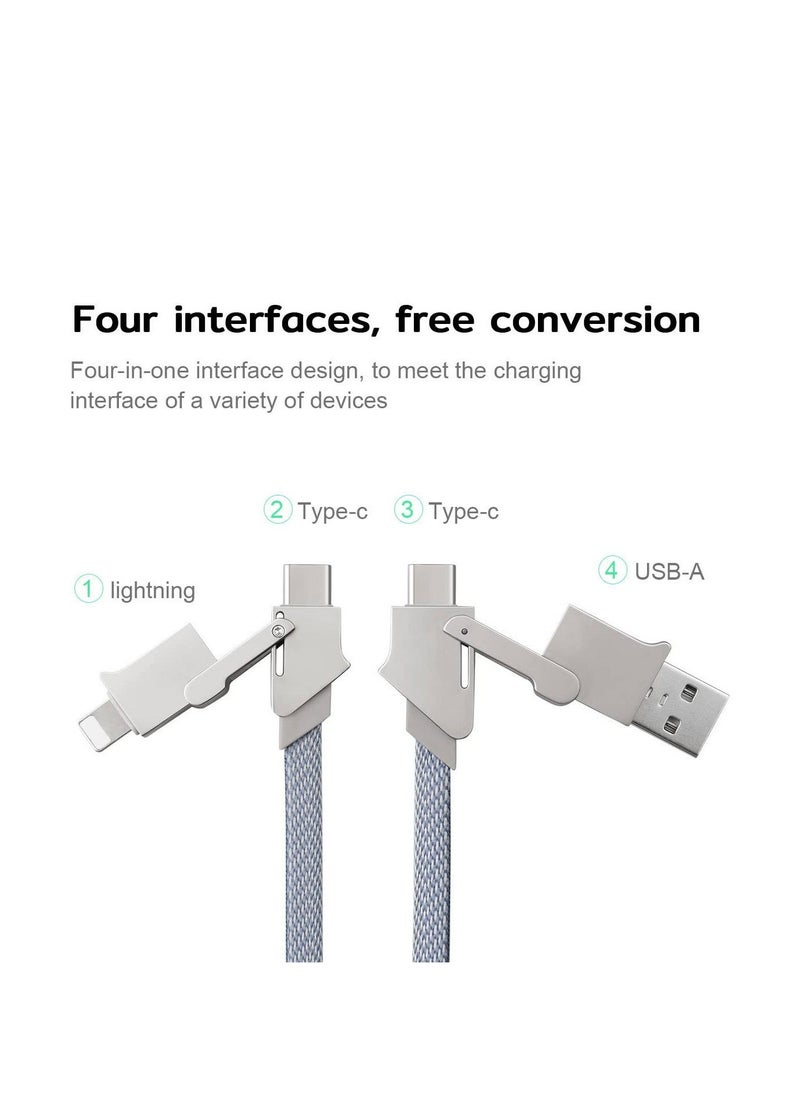 Generic - Multi Charging Cable, 4 in 1 Nylon Braided 3FT/1M Multiple USB Charging Cord Adapter, Lightning/Type C/USB A Port Connectors Compatible with iphone Cell Phones Tablets and More - Image 1
