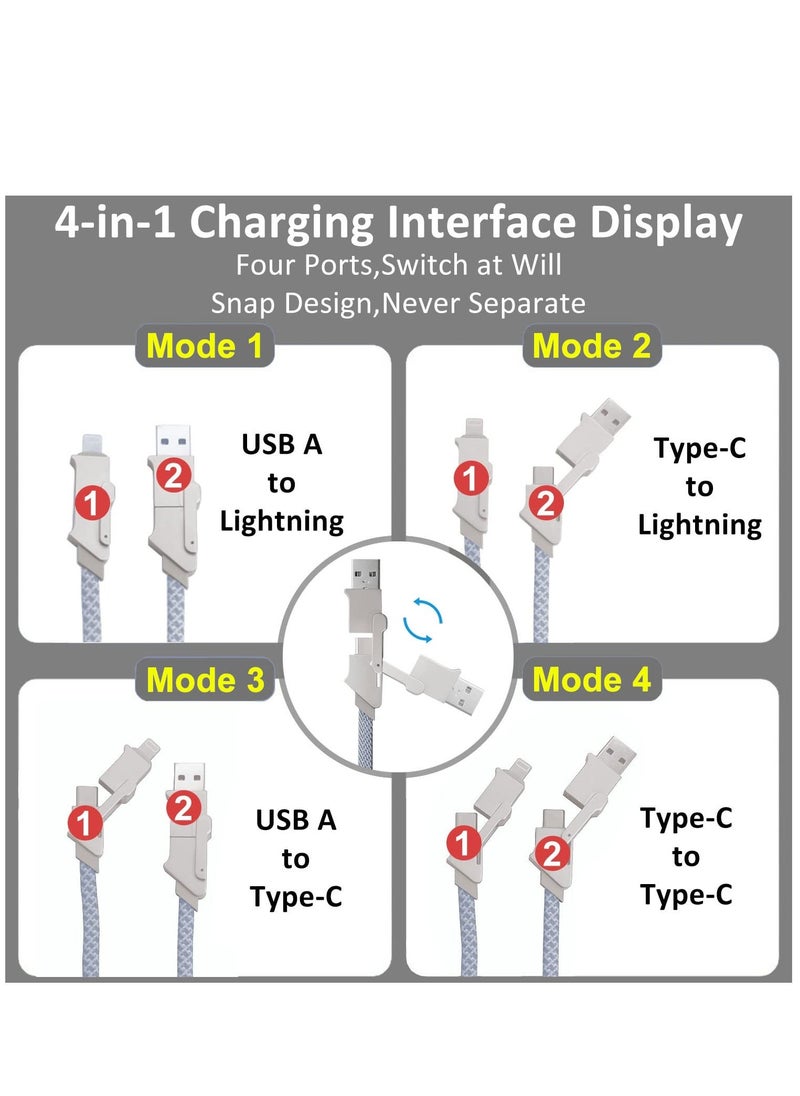 Generic - Multi Charging Cable, 4 in 1 Nylon Braided 3FT/1M Multiple USB Charging Cord Adapter, Lightning/Type C/USB A Port Connectors Compatible with iphone Cell Phones Tablets and More - Image 1