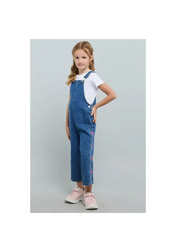 أر أند بي Solid T-Shirt with Embroidered Dungaree