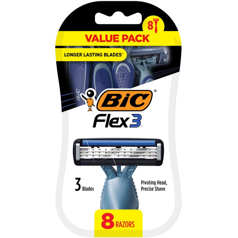 BIC Flex 3 Disposable Razors for Men Great Razors For a Smooth and Comfortable Shave Shaving Razors With 3 Blades 8 Count