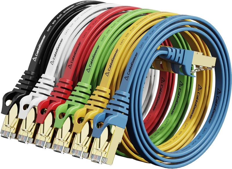 CableGeeker Cat 7 Ethernet Cable 1 ft 6 Pack (Highest Speed Cable) Cat7 Flat Shielded Ethernet Patch Cables - Internet Cable for Modem, Router, LAN, Computer - Compatible with Cat 5e, Cat 6 Network - Image 1