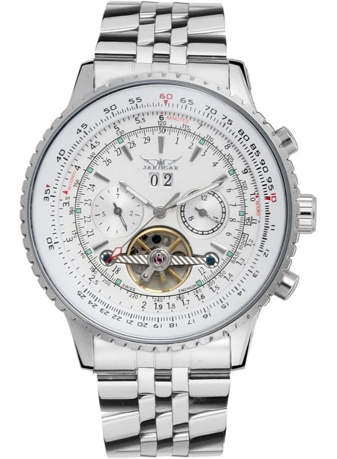 جاراجار {"en":"Men's Self Winding Waterproof Automatic Stainless Steel Skeleton Tourbillon Calendar Wrist Watch - Image 2