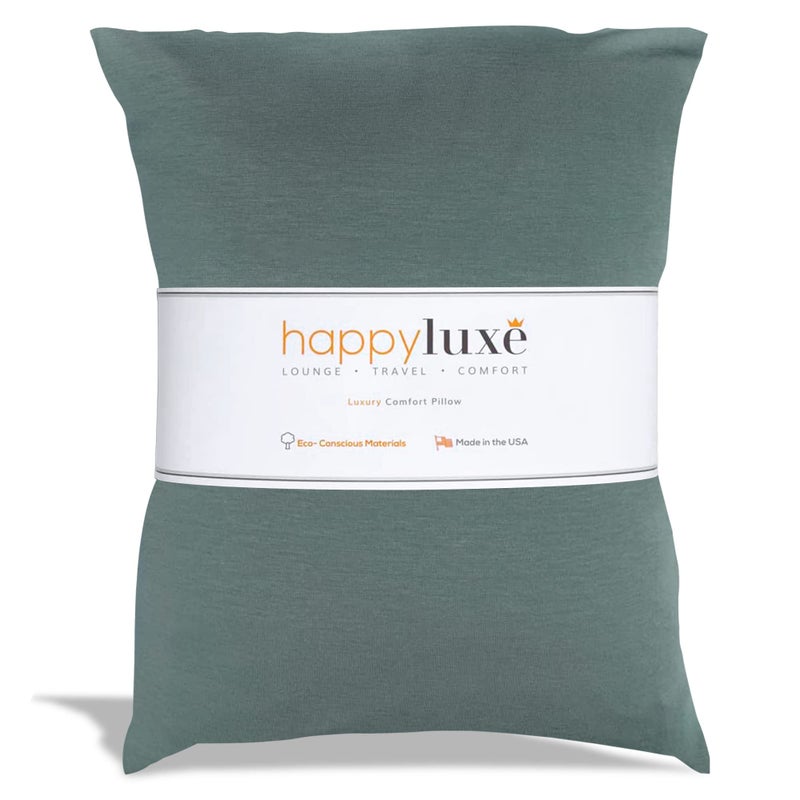 Happyluxe وسادة السفر هابي لوكس أوديسي للرحلات الطويلة - ناعمة، صغيرة، بديل للريش والفوم الذاكرة. 17 × 13 بوصة - مصنوعة في الولايات المتحدة الأمريكية، وسادة طائرة باللون الأخضر الحكيم للبالغين للنوم، التخييم أو القيلولة. - Image 1