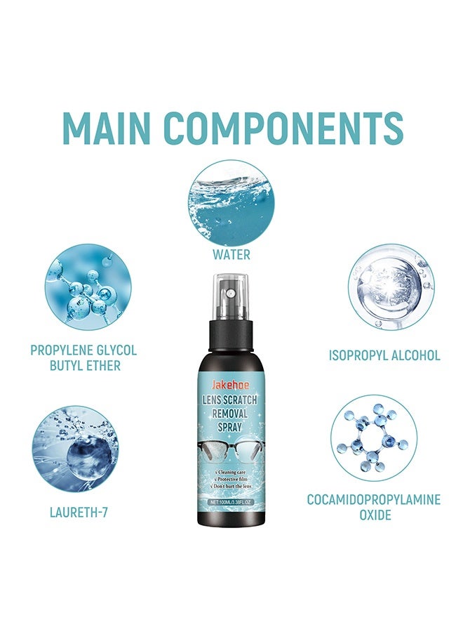 Jakehoe Lens Scratch Removal Spray, Eyeglass Lens Cleaning Spray For Eyeglasses, Mobile phones And Electronic Screens, Optical Surfaces, Even On Coated Surfaces, Safe Professional Grade Formula, 100ML - Image 4