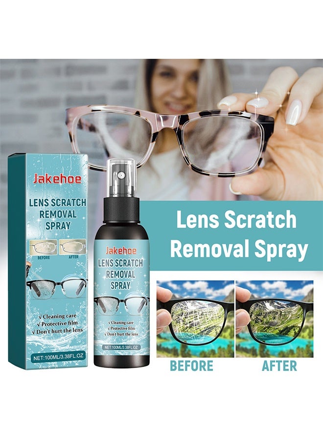 Jakehoe Lens Scratch Removal Spray, Eyeglass Lens Cleaning Spray For Eyeglasses, Mobile phones And Electronic Screens, Optical Surfaces, Even On Coated Surfaces, Safe Professional Grade Formula, 100ML - Image 1