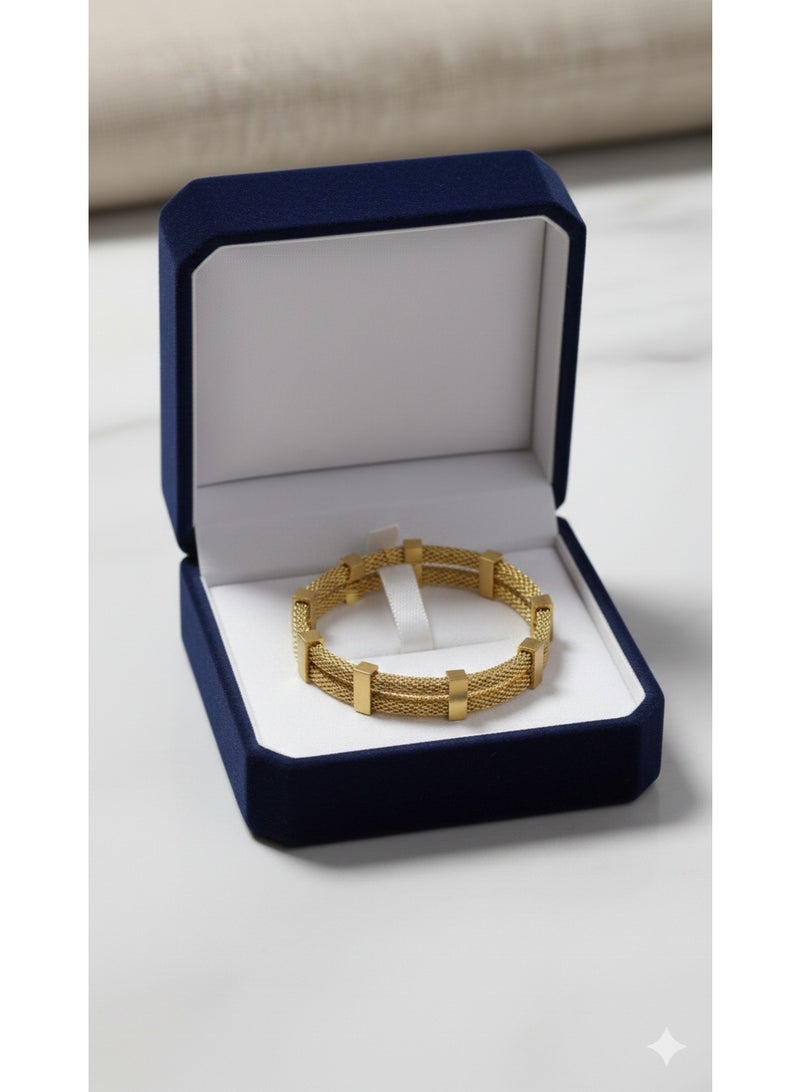 Gold-Plated Stainless Steel Geometric Mesh Bracelet for Women - Image 3
