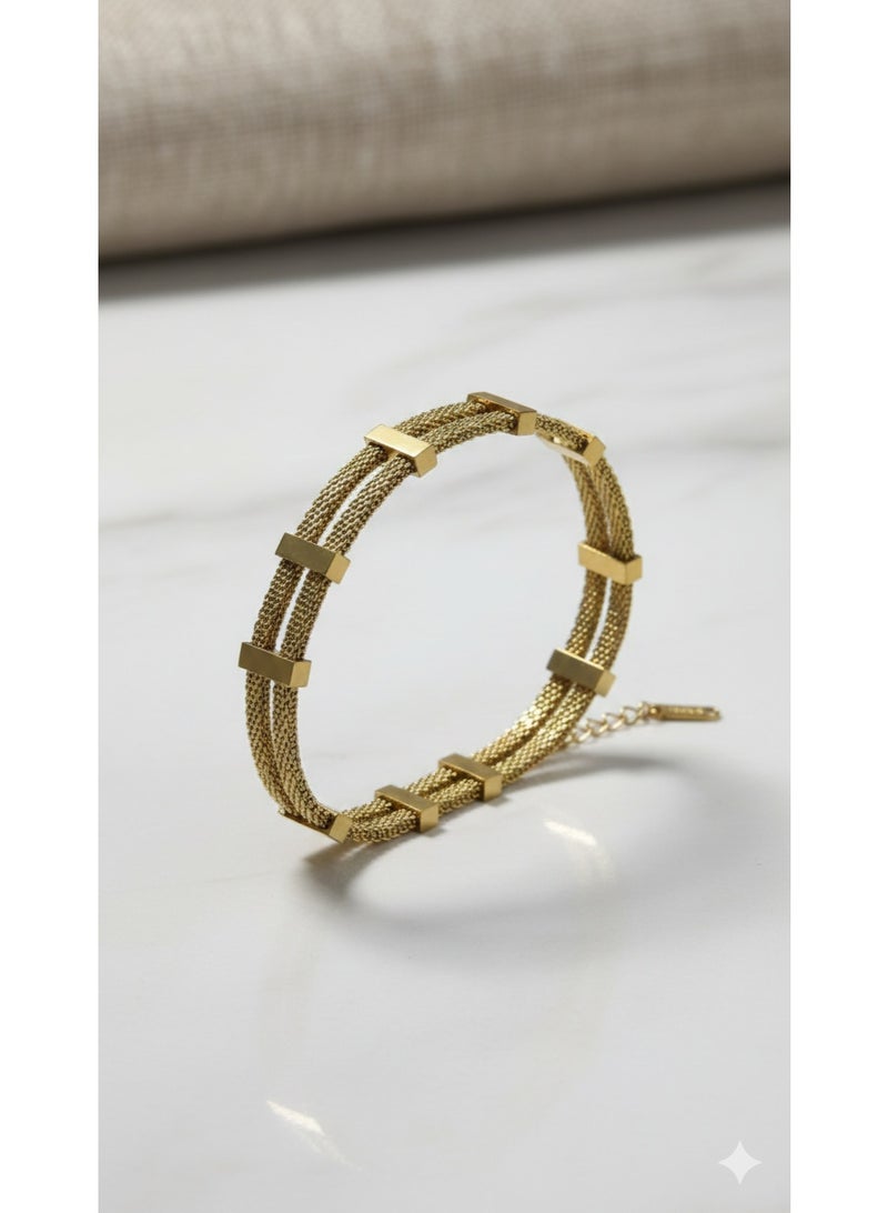 Gold-Plated Stainless Steel Geometric Mesh Bracelet for Women - Image 2