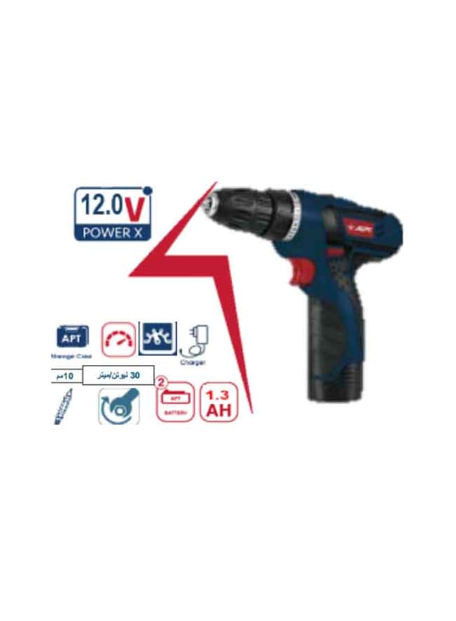 Apt 10mm 30N 12V Drill + 2 x 1.3A APT Batteries