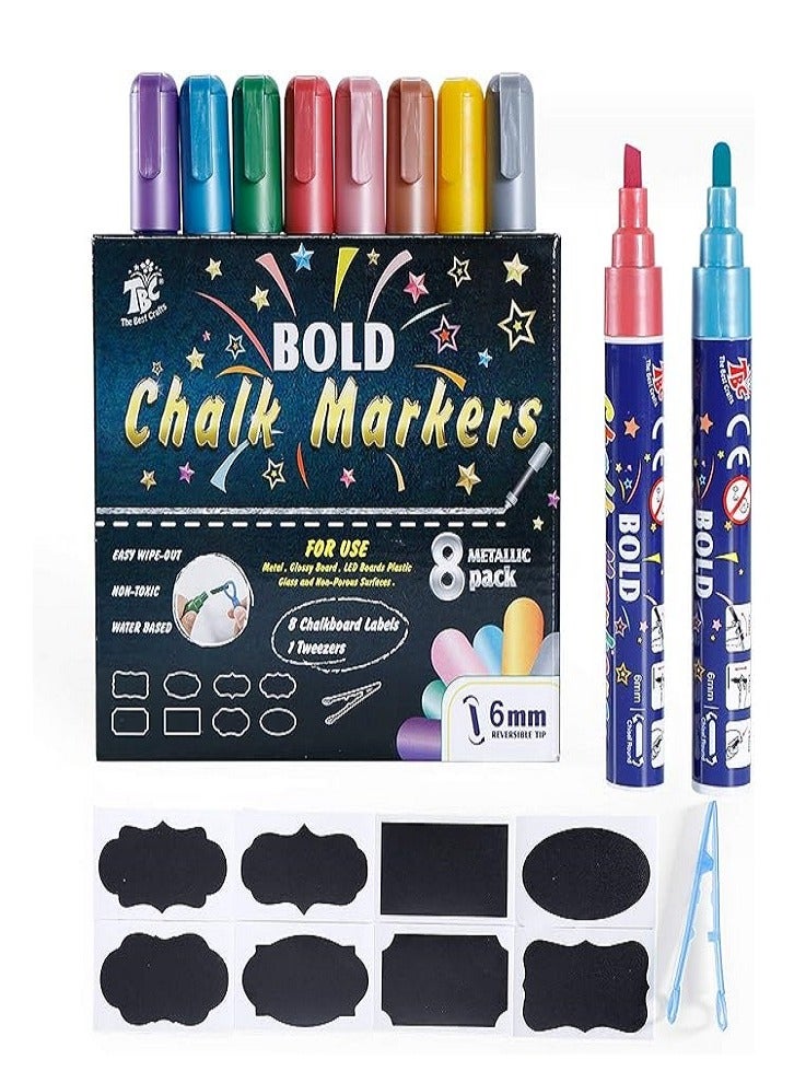 8 قطع من أقلام الطباشير الجريئة (معدنية) مع ملقط في صندوق الألوان