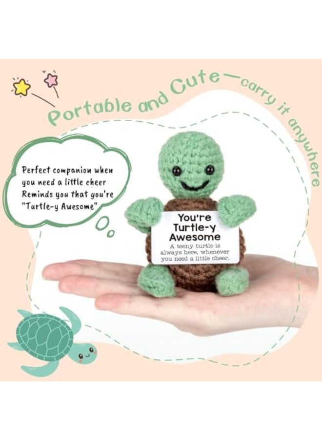 Funny little knitted wool turtle toy with a positive message card, cute and creative crochet doll, gift for friends, birthday gifts, Mother's Day, graduation and teacher appreciation, positive and affectionate turtle. - Image 2