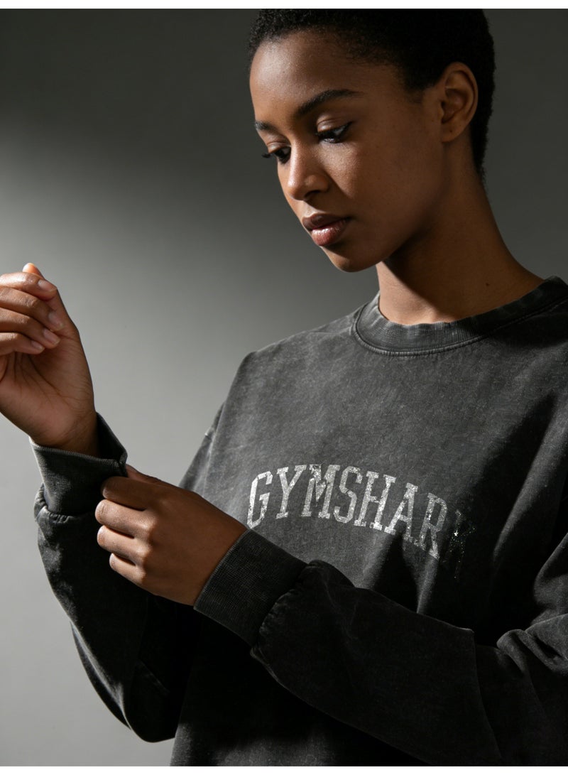 جيمشارك قميص Gymshark الأسود المغسول ذو الأكمام الطويلة - تصميم قديم متضرر، نسيج ناعم م透气، رمز علامة تجارية بارز، تقليد男女兼用 للنادي والكشة اليومية - Image 3