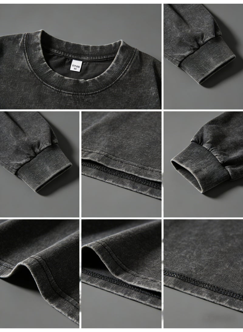 جيمشارك قميص Gymshark الأسود المغسول ذو الأكمام الطويلة - تصميم قديم متضرر، نسيج ناعم م透气، رمز علامة تجارية بارز، تقليد男女兼用 للنادي والكشة اليومية - Image 5