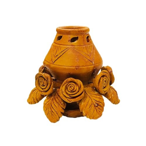 ShopMeFast Handcrafted Terracotta/Earthen Clay mud Oil lamp Handmade Home Decorative Diwali Diya with Chimney Cover (Terracotta-CD2) - Image 3