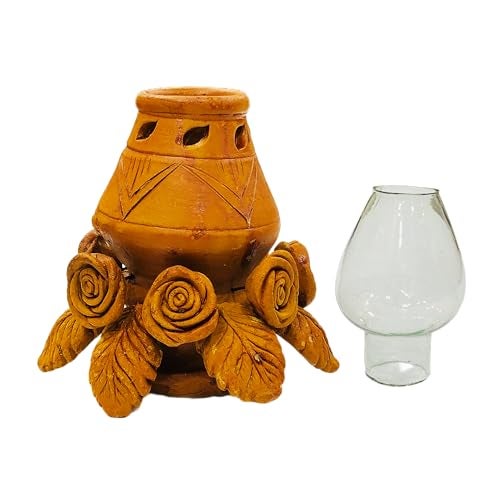 ShopMeFast Handcrafted Terracotta/Earthen Clay mud Oil lamp Handmade Home Decorative Diwali Diya with Chimney Cover (Terracotta-CD2) - Image 2