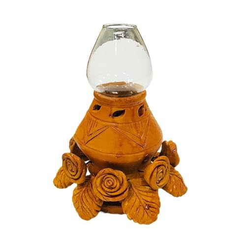 ShopMeFast Handcrafted Terracotta/Earthen Clay mud Oil lamp Handmade Home Decorative Diwali Diya with Chimney Cover (Terracotta-CD2) - Image 1