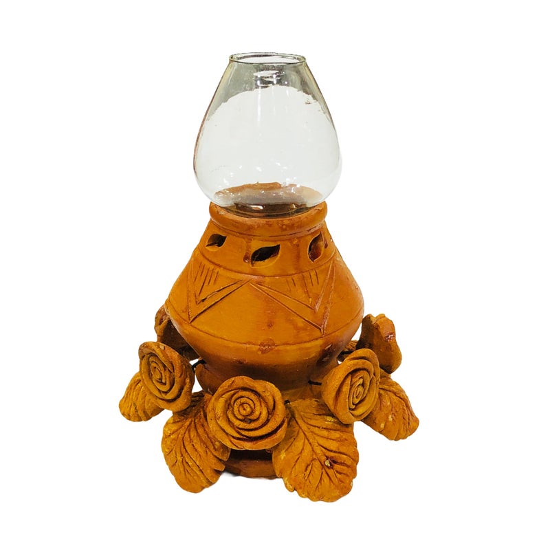 ShopMeFast Handcrafted Terracotta/Earthen Clay mud Oil lamp Handmade Home Decorative Diwali Diya with Chimney Cover (Terracotta-CD2) - Image 5