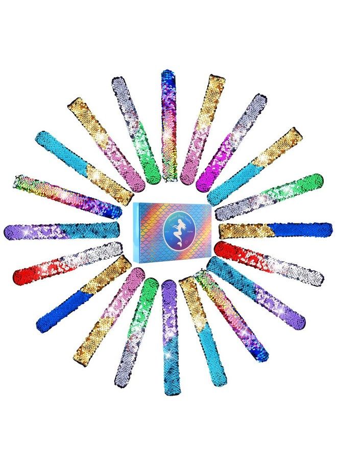 KUUQA 25 Pcs Magic Mermaid Sequin Bracelets Glitter Reversible Sequins Slap Bracelets Wristbands For Kids Little Mermaid Birthday Party Favors Suppiles Goodie Bags Filler (Random Colors) - Image 1