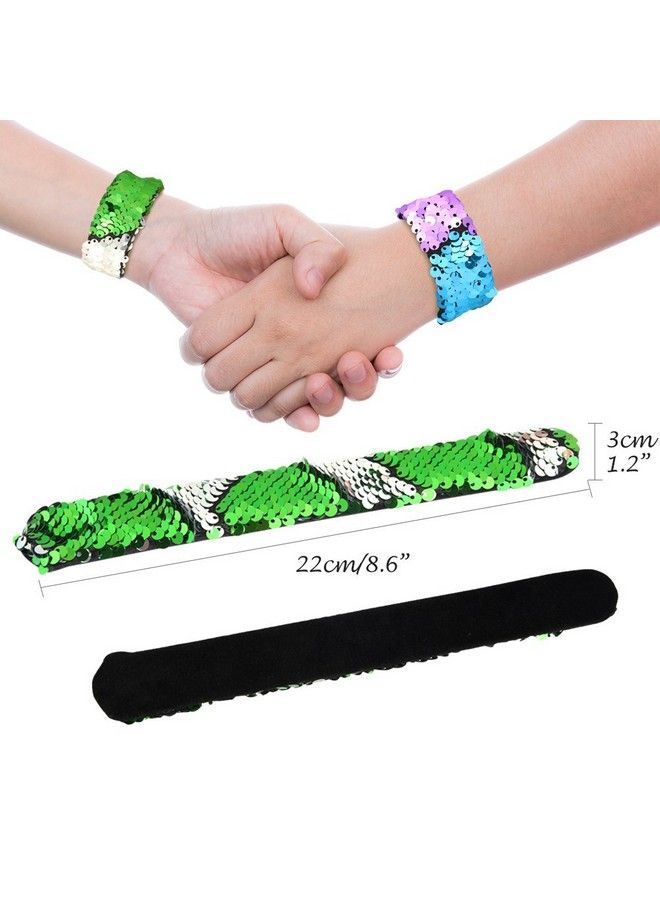 KUUQA 25 Pcs Magic Mermaid Sequin Bracelets Glitter Reversible Sequins Slap Bracelets Wristbands For Kids Little Mermaid Birthday Party Favors Suppiles Goodie Bags Filler (Random Colors) - Image 5