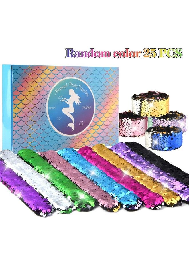 KUUQA 25 Pcs Magic Mermaid Sequin Bracelets Glitter Reversible Sequins Slap Bracelets Wristbands For Kids Little Mermaid Birthday Party Favors Suppiles Goodie Bags Filler (Random Colors) - Image 3