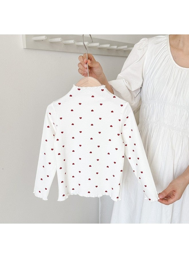 Girls' Base Shirt, New Spring And Autumn Style, Trendy Floral Long-sleeve T-shirt For Young Girls, Ruffled Edge Top