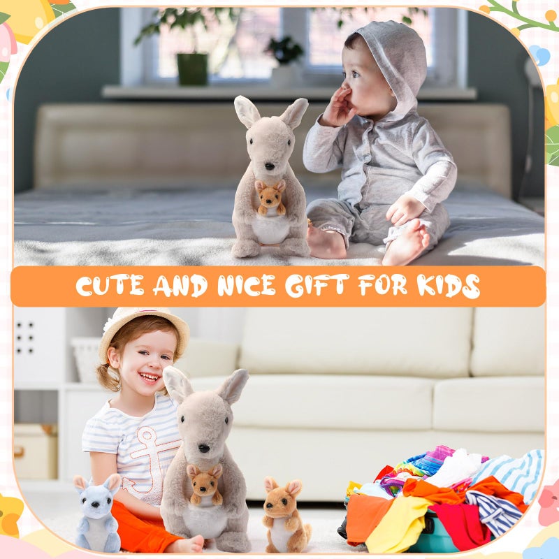 Arrowbash 5 Pcs Kangaroo Stuffed Animals, 12 Inch Large Plush Mommy Kangaroo with 4 Little Babies Soft Plush Stuffed Animals Set for Boys and Girls Valentines Easter Birthday Party Favors(Grey) - Image 5