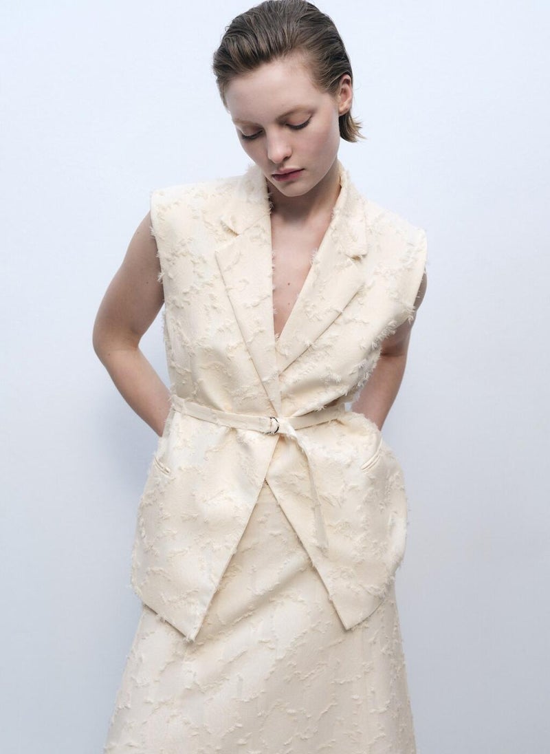 MANGO Textured Waistcoat With Belt  - Image 1