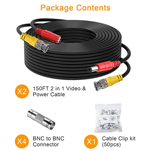 WILDHD BNC Cable, 2x150ft All-in-One Siamese Video and Power Security Camera Cable Wire with 2 Female Connectors for Max 5MP HD CCTV DVR Surveillance System (150ft 2PCS, Black) - Image 4