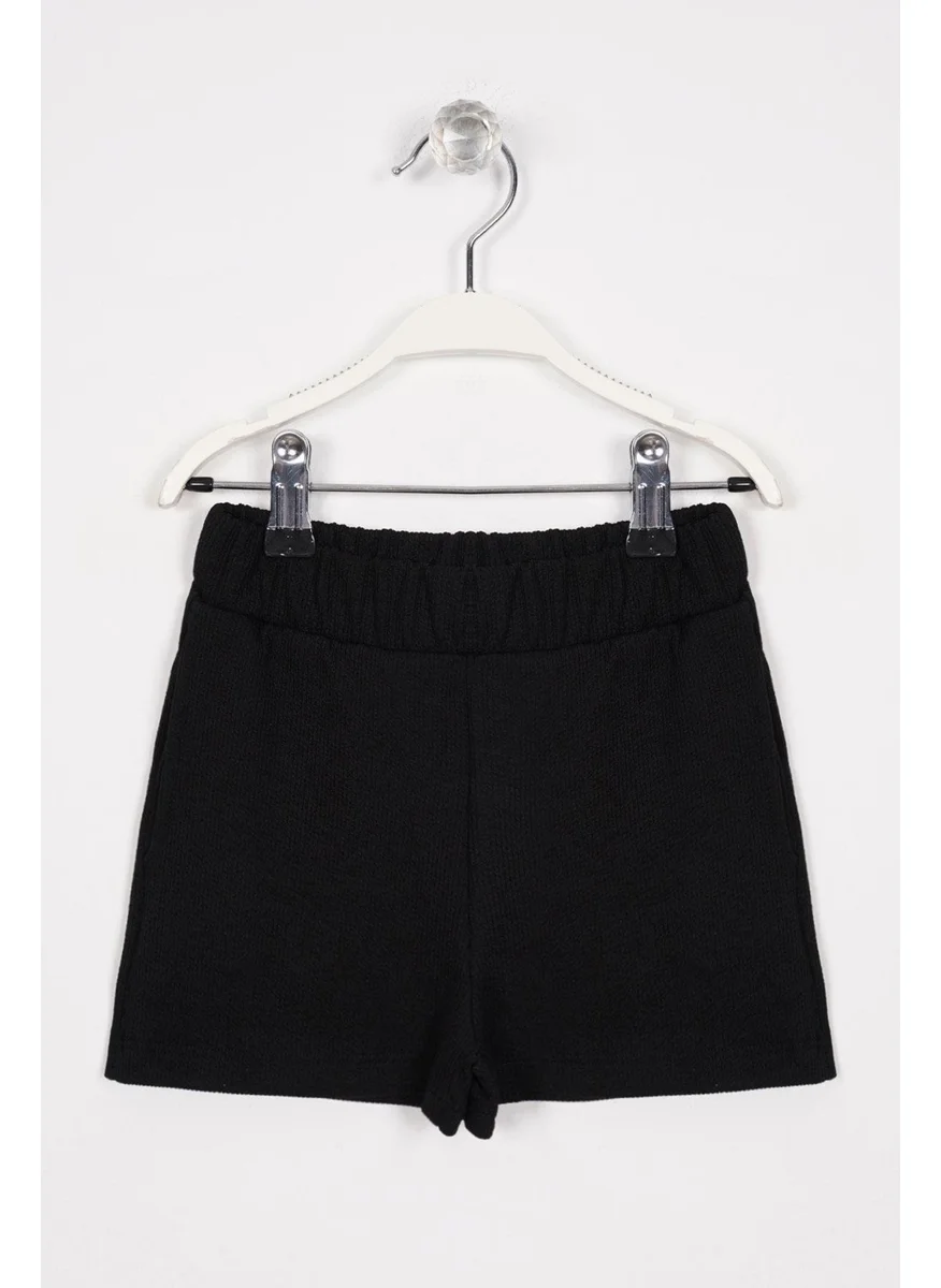 Zepkids Black Color Girls Shorts with Ribbed Pockets