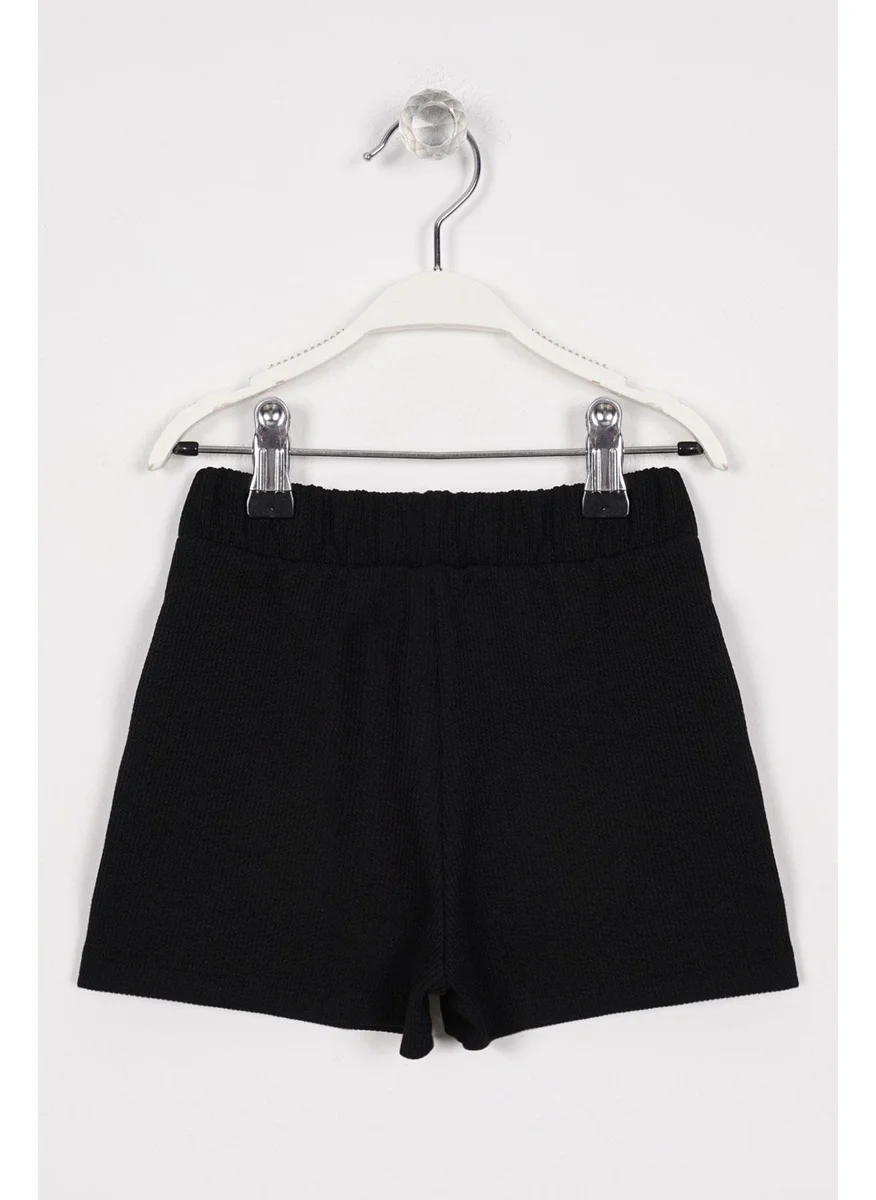 Zepkids Black Color Girls Shorts with Ribbed Pockets