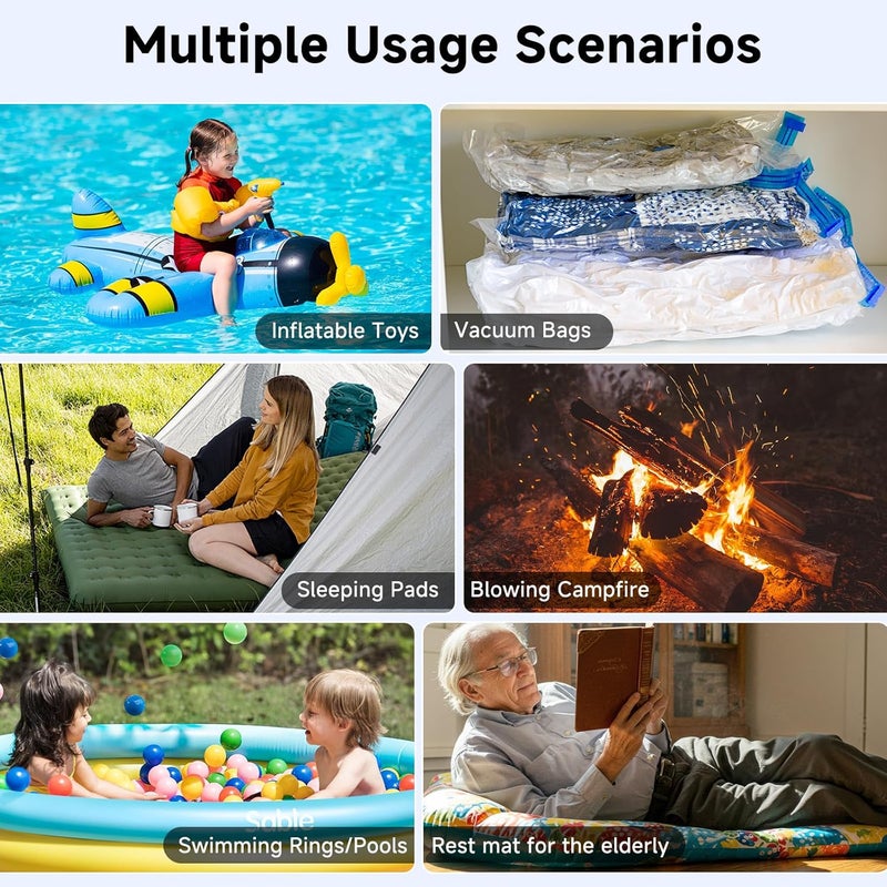 Clopria Portable Air Pump for Inflatables, 4.5kPa Mini Air Mattress Pump with Camping Light, 2400mAh Battery Rechargeable Air Pump for Pool Floats, Sleeping Pads, Swimming Ring, Vacuum Storage Bags - Image 5