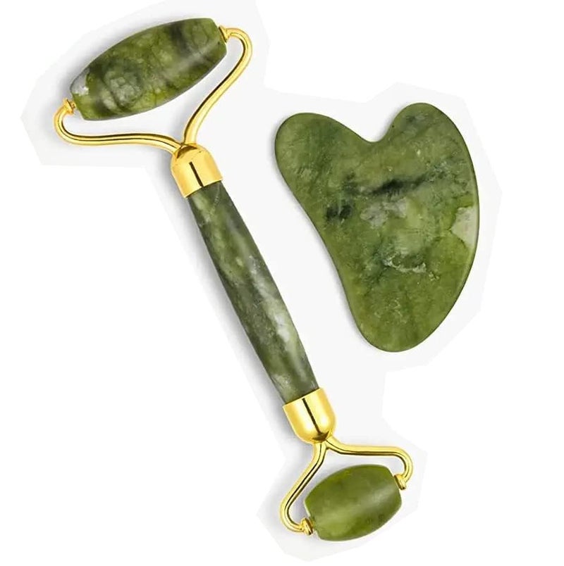 Drumstone 10 𝒀𝒆𝒂𝒓𝒔 𝑾𝒂𝒓𝒓𝒂𝒏𝒕𝒚 Gua Sha & Jade Roller Facial Set – Anti-Aging Skin Care Tools for Face Massage, Puffiness, Wrinkles, Dark Circles, Skin Firming & Lifting – Spa Gift Set - Image 1