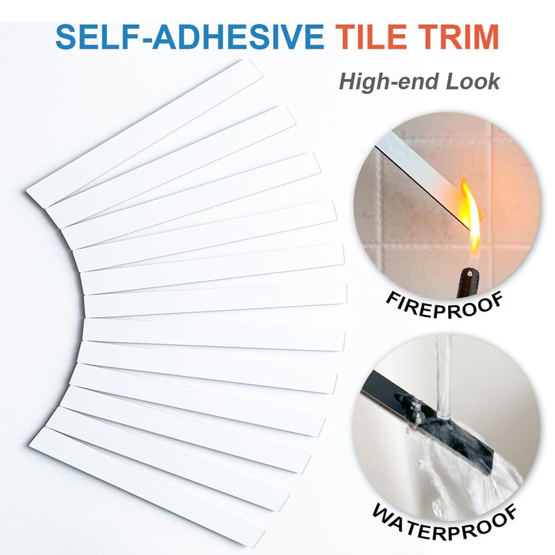 DICOFUN 24-Pack Polished White Peel and Stick Tile Trim, 6" Self Adhesive Molding Edge Trim for Peel and Stick Backsplash - Image 2