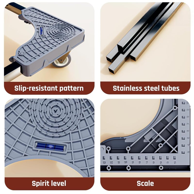 TEKCOOL حامل غسالة قابل للتعديل 200 كجم | أنابيب SS | عجلات مزدوجة دوارة 360° مع قفل | يمتص الاهتزاز | سطح مضاد للانزلاق وحامل غسالة تحميل أمامي (رمادي) - Image 4