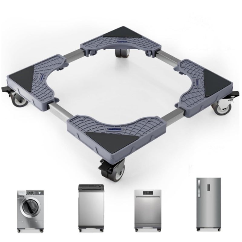 TEKCOOL حامل غسالة قابل للتعديل 200 كجم | أنابيب SS | عجلات مزدوجة دوارة 360° مع قفل | يمتص الاهتزاز | سطح مضاد للانزلاق وحامل غسالة تحميل أمامي (رمادي) - Image 1