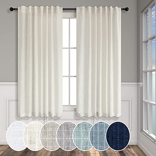 Pitalk Natural Linen Curtains 54 Inch Length for Master Bedroom 2 Panels Set Back Tab Pocket Neutral Boho Light Reducing Lightweight Semi Sheer Cream Curtain for Kitchen Bathroom Boys Kids Room Sunroom 52x54 - Image 1