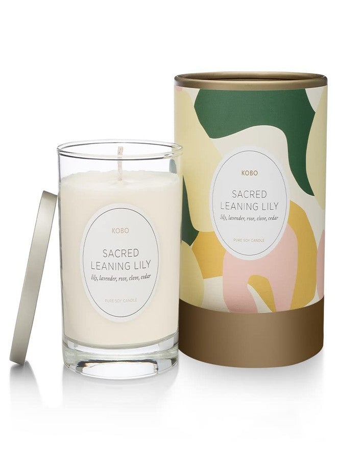 KOBO Sacred Leaning Lily Candle (11 oz) | 100% Pure Soy Candle | All Natural Scented Candle, Hand-Poured in USA | 80 Hour Long Burning Candles | Scented Candles for Home - Image 1