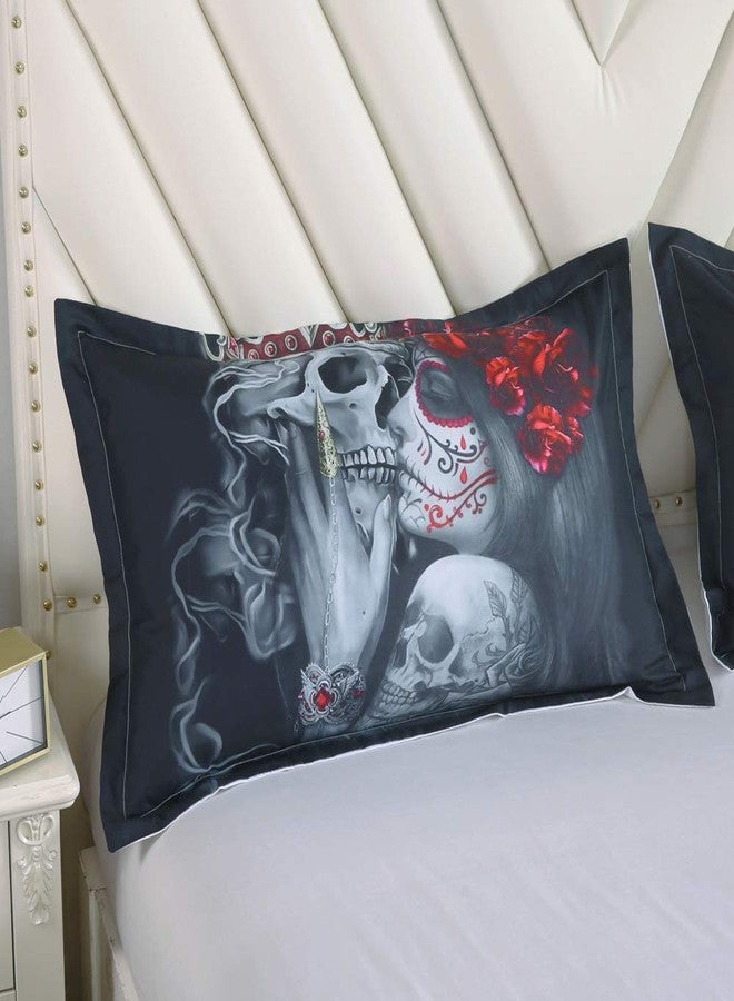 Suncloris, Bedding Duvet Cover Sets, 3D Dead Sugar Skull Girl Kissing Skull Home Bedding Set.Included: Duvet Cover,Pillowcase(no Comforter Inside) (Queen) - Image 5