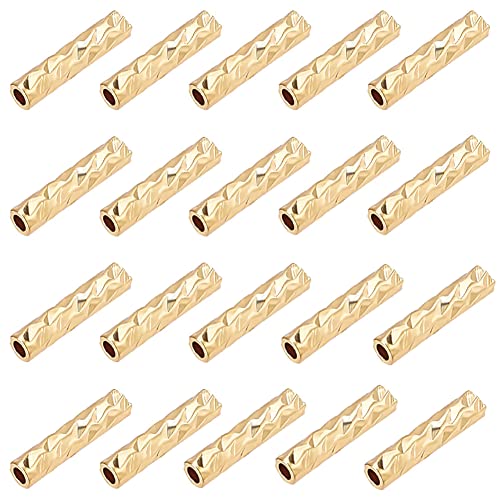 BENECREAT 100Pcs Real 18K Gold Plated Tube Beads, Carved Noodle Tube Beads Straight Spacer Beads 7x1.5mm for DIY Craft Bracelet Necklace Jewelry Making - Image 1