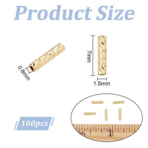BENECREAT 100Pcs Real 18K Gold Plated Tube Beads, Carved Noodle Tube Beads Straight Spacer Beads 7x1.5mm for DIY Craft Bracelet Necklace Jewelry Making - Image 2