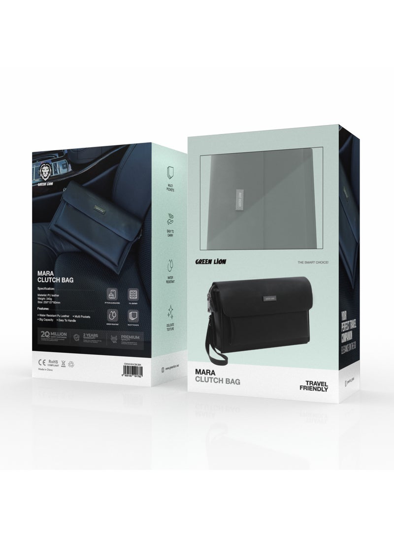 GREEN LION Mara Clutch Bag / Travel Friendly / Casual and Formal / Water Resistant / PU leather / Fit for Accessories / Easy To Handle / Big Capacity / Multi Pockets / Delicate Texture - Black - Image 2