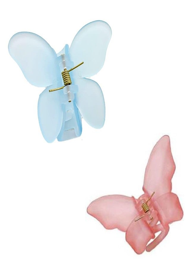 GITGRNTH butterfly hair clips for women & girls cute stylish non-slip claw & snap barrettes set for wedding hairstyle accessories (Blue + Pink) - Image 1