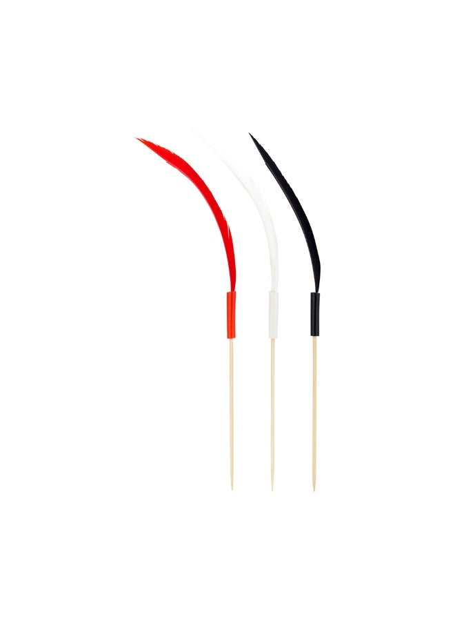 Restaurantware 6 Inch Party Toothpicks, 500 Disposable Cocktail Skewers - Quill Feather Decoration, Sharp Tips, Assorted Bamboo Decorative Cocktail Picks, For Garnishes Or Appetizers  - Image 1