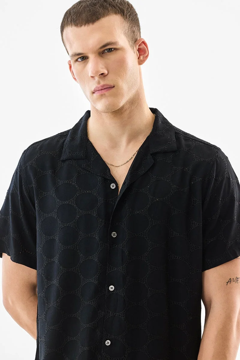 سنيتش Black Textured Half Sleeve Boxy Shirt