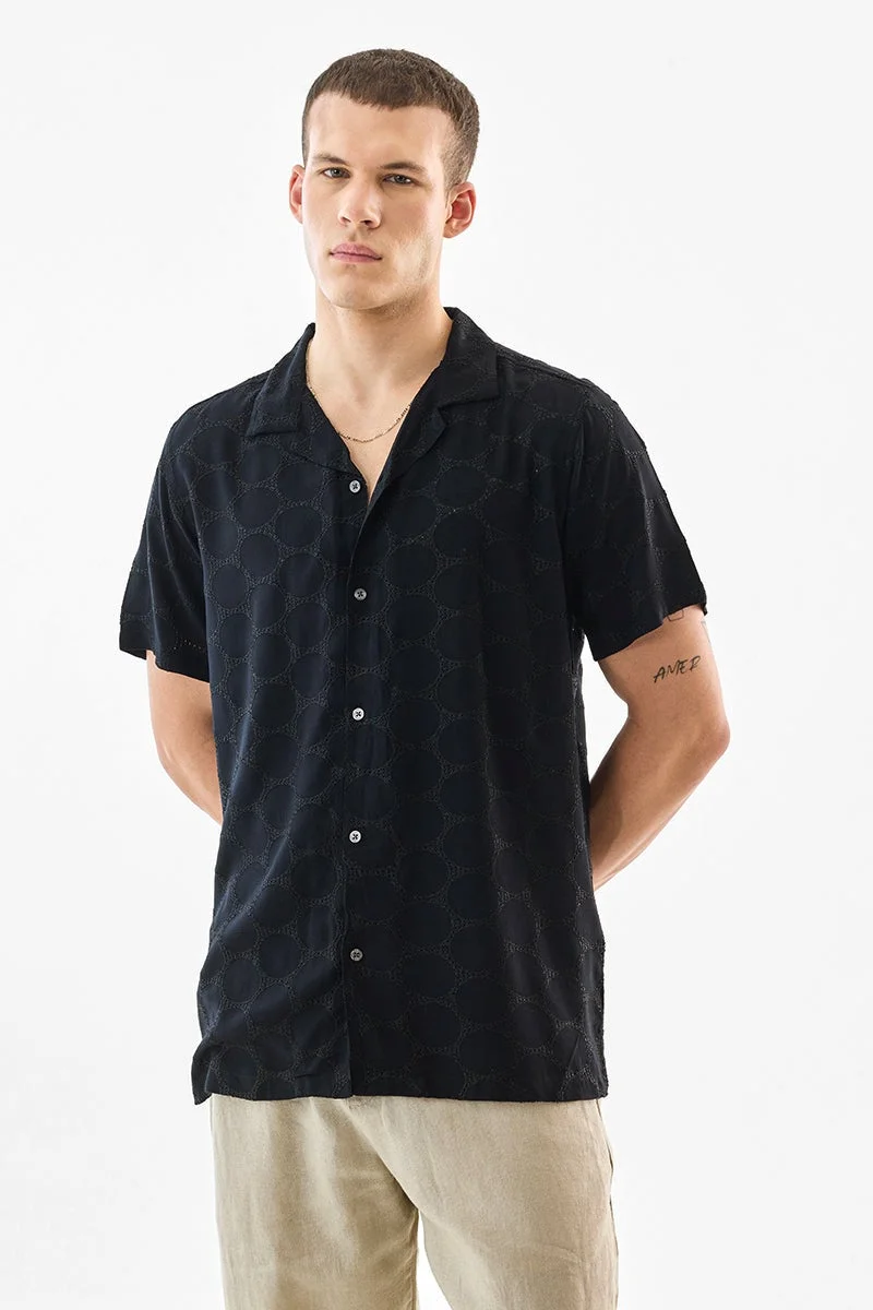 سنيتش Black Textured Half Sleeve Boxy Shirt