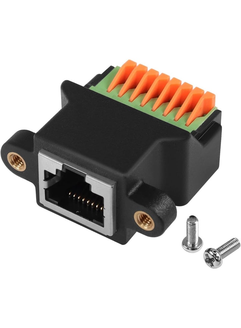 Luckam RJ45 Female Quick Connect Solderless Mount Adapter, 8P8C to 8-Pin Terminal Block Ethernet Connector for CAT5/6/6A Network Wiring, Audio Analog GPIO Applications, Spring Clamp Extender Module - Image 1
