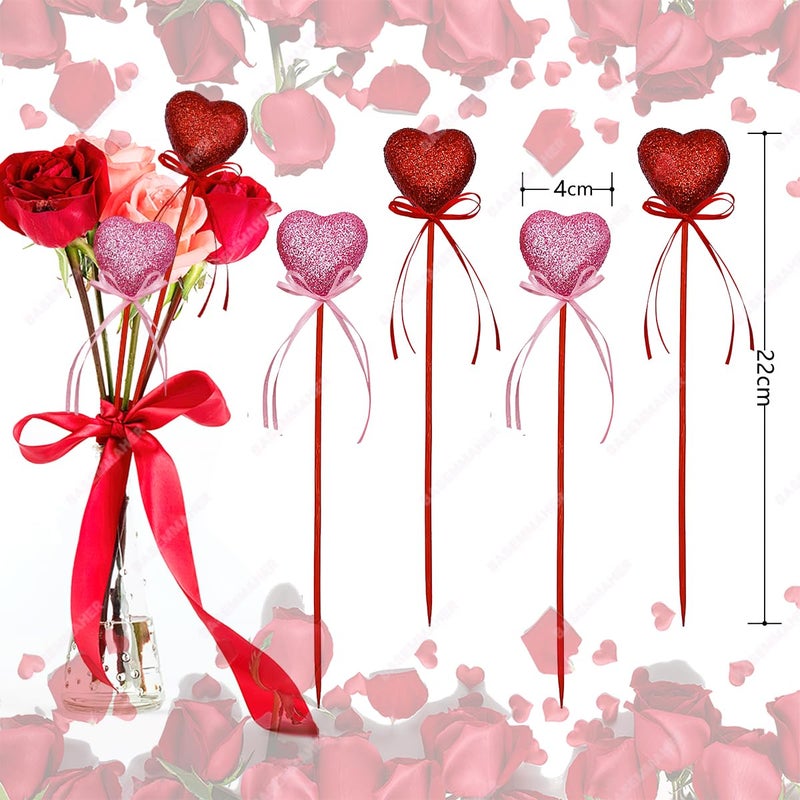 BASEMMAHER 12Pcs Valentine's Day Glitter Red Pink Puffy Heart Picks Foam Heart Picks Sparkly Sticks for Wedding Flower Arrangements Floral Bouquet Home Holiday Party Crafts Supplies Decorations - Image 2